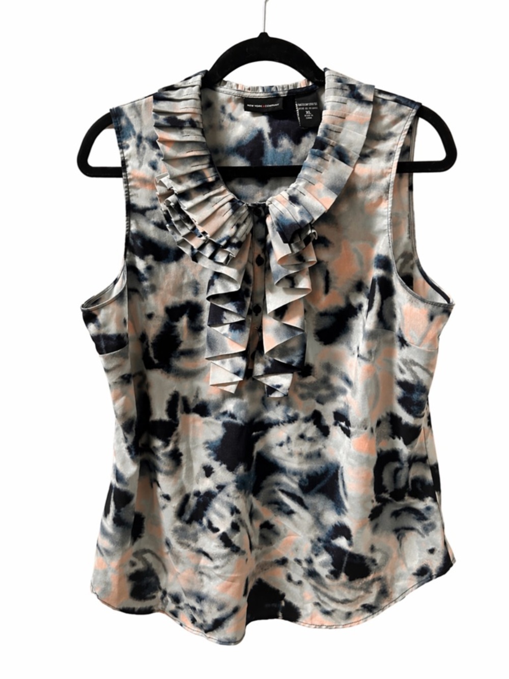 NY&C Watercolor Ruffle Blouse Sleeveless Relaxed Fit XL EUC Soft Girl Spring